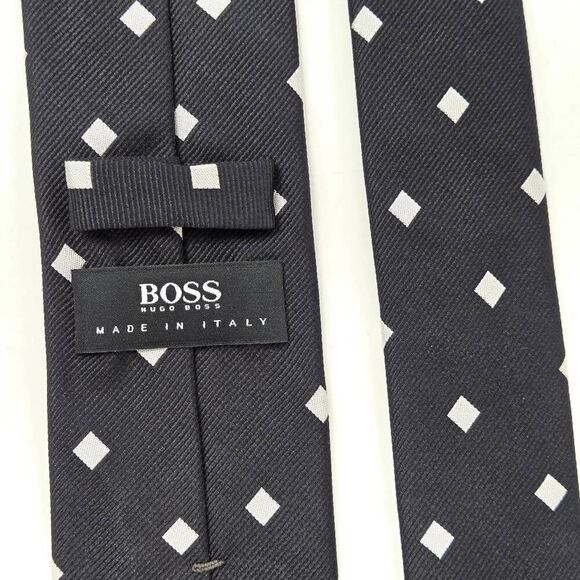 BOSS HUGO BOSS SILK TIE BLACK WHITE SQUARE DOT TEXTURED SKINNY 2.5" X 57" ITALY - Picture 3 of 3